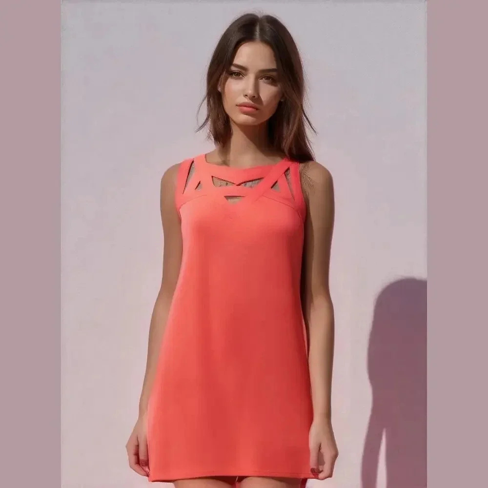 Karin Stevens Coral Maxi Dress, sleeveless, size small.